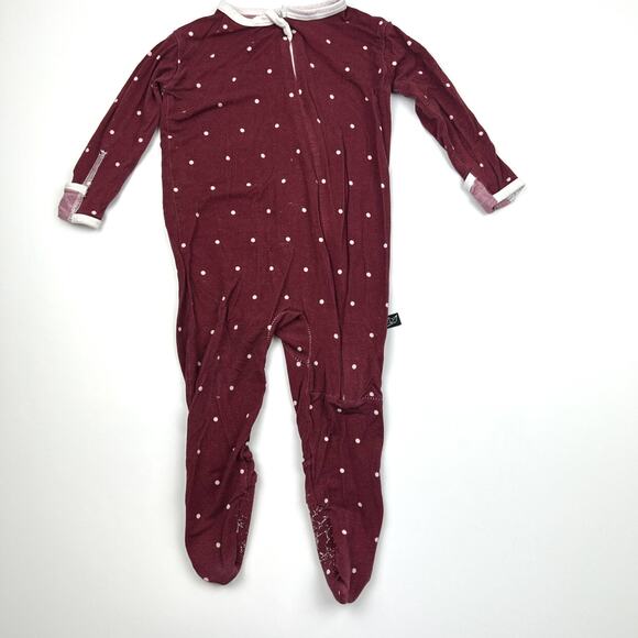 Peregrine Bamboo Maroon Polka Dot Footie Pajamas - Picture 2 of 10
